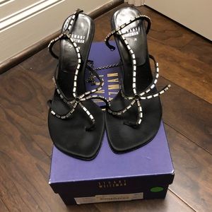 Black Ankle Tie Heels  w/Swarovski crystals